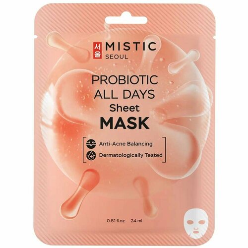 Маска для лица тканевая Корея MISTIC/Мистик восстанавливающая, увлажняющая с пробиотиками 1 шт
