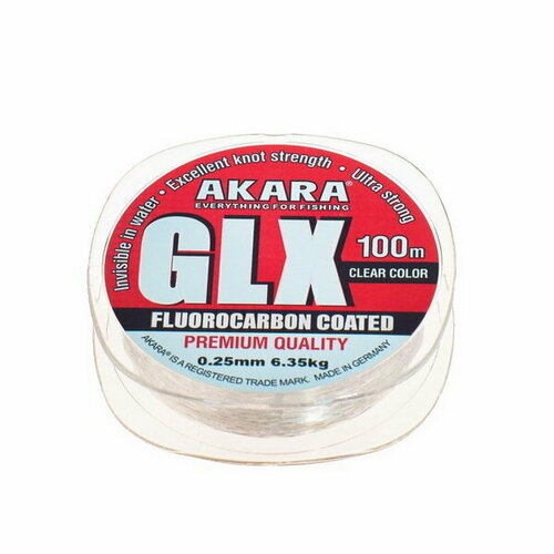 фото Леска glx premium clear, диаметр 0.25 мм, тест 6.35 кг 100 м, прозрачная akara