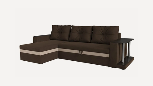Изображение товара Угловой диван Атланта, Еврокнижка, Велюр, Коричневый/ Светло-бежевый, Угол левый, Ящик для белья, 248x130x83 см