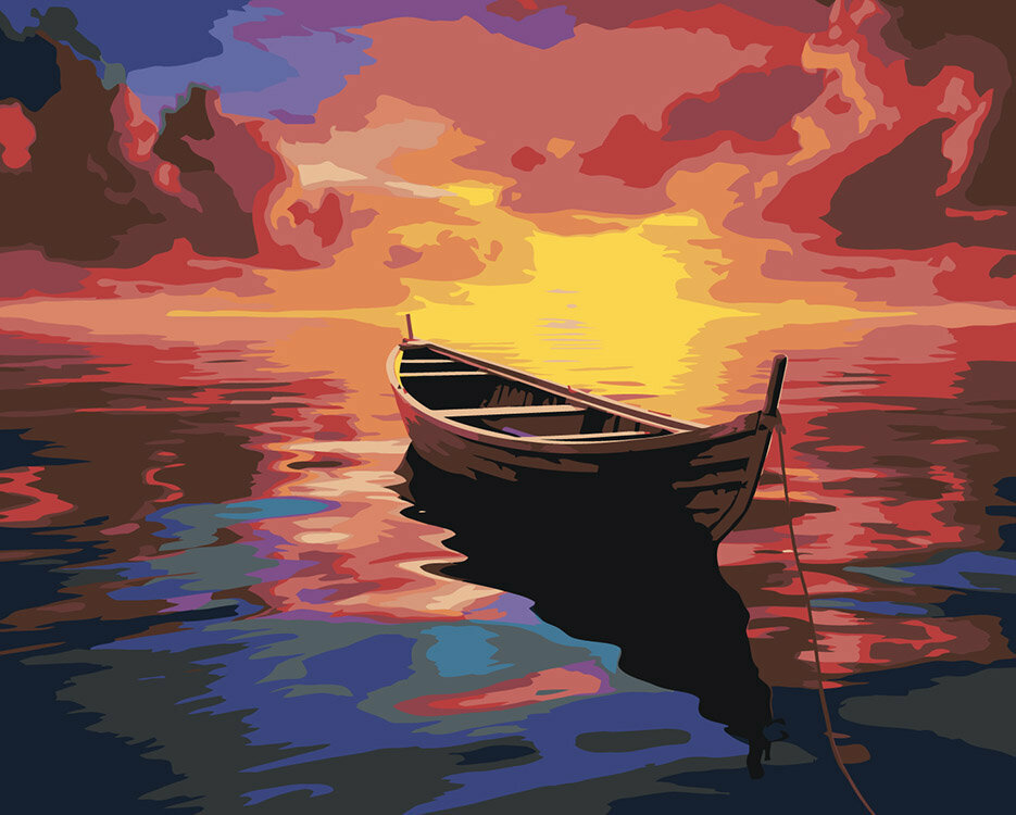 Картина по номерам на холсте Море Лодка на закате 2 40x50