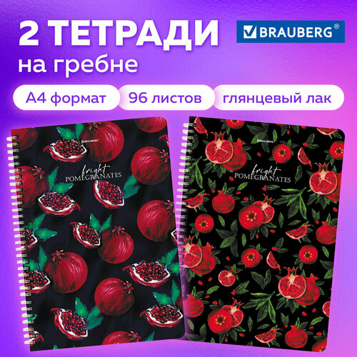 Тетрадь общая в клетку для школы Комплект 2 штуки А4 96 листов, Brauberg, на пружине, в клетку, 404389