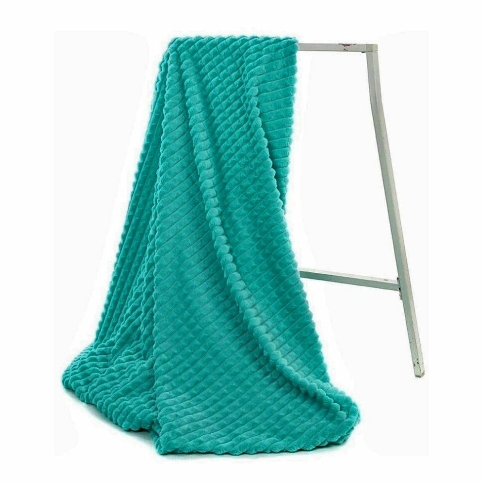 фото Плед бамбук двухсторонний Квадро Морская волна / Плед Евро