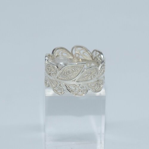 фото Кольцо stfilligree филигранное "пёрышко", серебро, 925 проба, размер 20, серебряный, белый