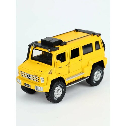 Металлическая инерционная машинка Merсedes-benz Unimog/ Мерседес / 20 см/ 1:24/ свет, звук, желтая