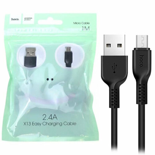 Кабель HOCO MicroUSB X13 Easy 2А, 1 м, черный кабель hoco x13 usb to microusb 1m white