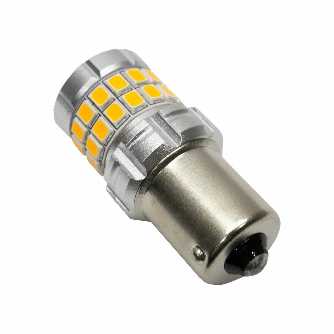 Светодиодная LED лампа для авто p21w BA15S (1156), желтый цвет, поворотники, аварийная сигнализация (аварийки), би полярная, 2 штуки