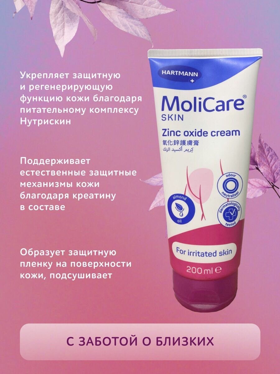 Защитный крем с оксидом цинка Hartmann MoliCare Skin, 200 мл, крем от пролежней, от опрелостей, для ухода за лежачими больными (27831)