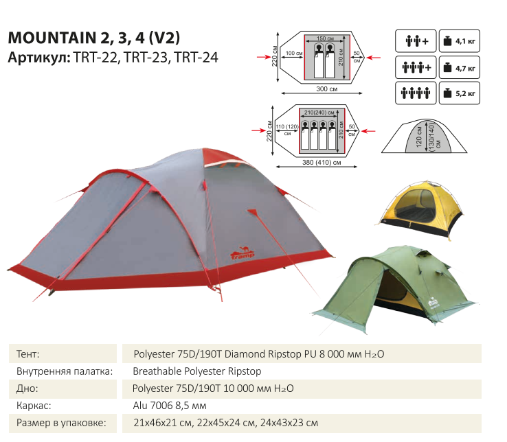 Палатка Tramp Mountain 2 V2 TRT-22