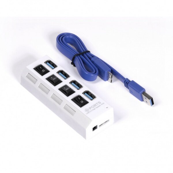 Smartbuy (sbha-7304-w) USB 3.0 хаб + выкл, 4 порта, белый