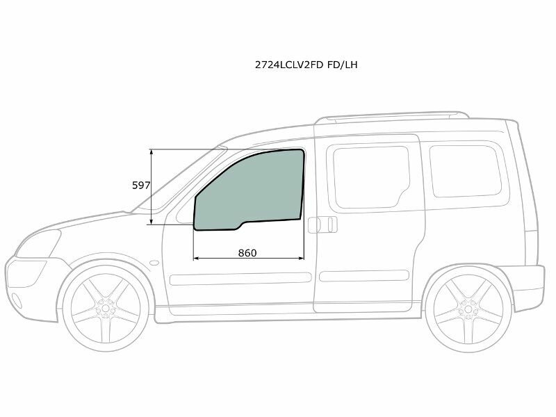 2724LCLV2FD FD/LH Стекло боковое опускное (Спереди/ Слева/ Цвет зеленый) Citroen Berlingo 96-12 / Peugeot Partner 96-1