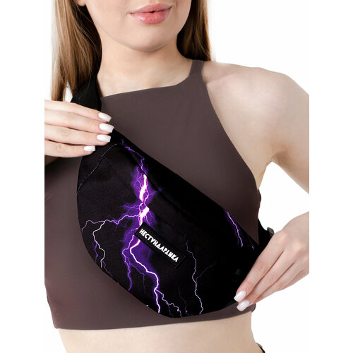 фото Сумка поясная нестандартика, фактура гладкая, черный, фиолетовый