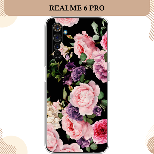 Силиконовый чехол Пионы на черном на Realme 6 Pro / Реалми 6 Про силиконовый чехол на realme 6 pro реалми 6 про розовые пионы