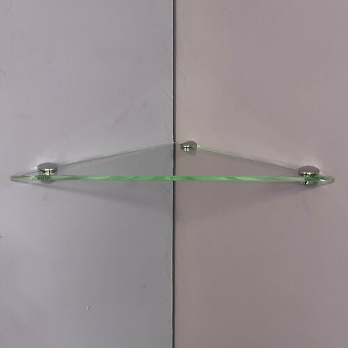 Стеклянная полка угловая прозрачная в ванную 27х27 см из стекла 4 мм, 2 штуки без креплений
