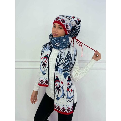 фото Шапка , размер 56, синий, белый россия