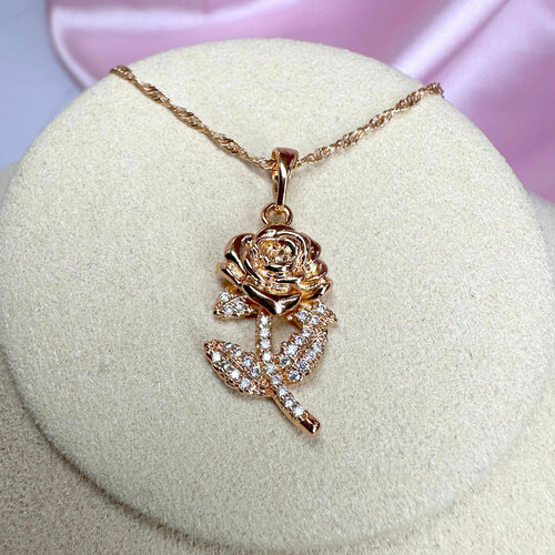фото Колье xuping jewelry подвеска в виде цветка на цепочке "роза голд", циркон, длина 45 см, золотой