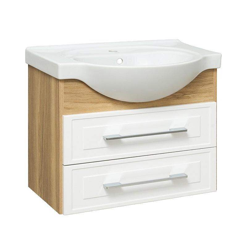 фото Тумба подвесная Runo Дублин 70 дуб/белый + раковина Erica 70