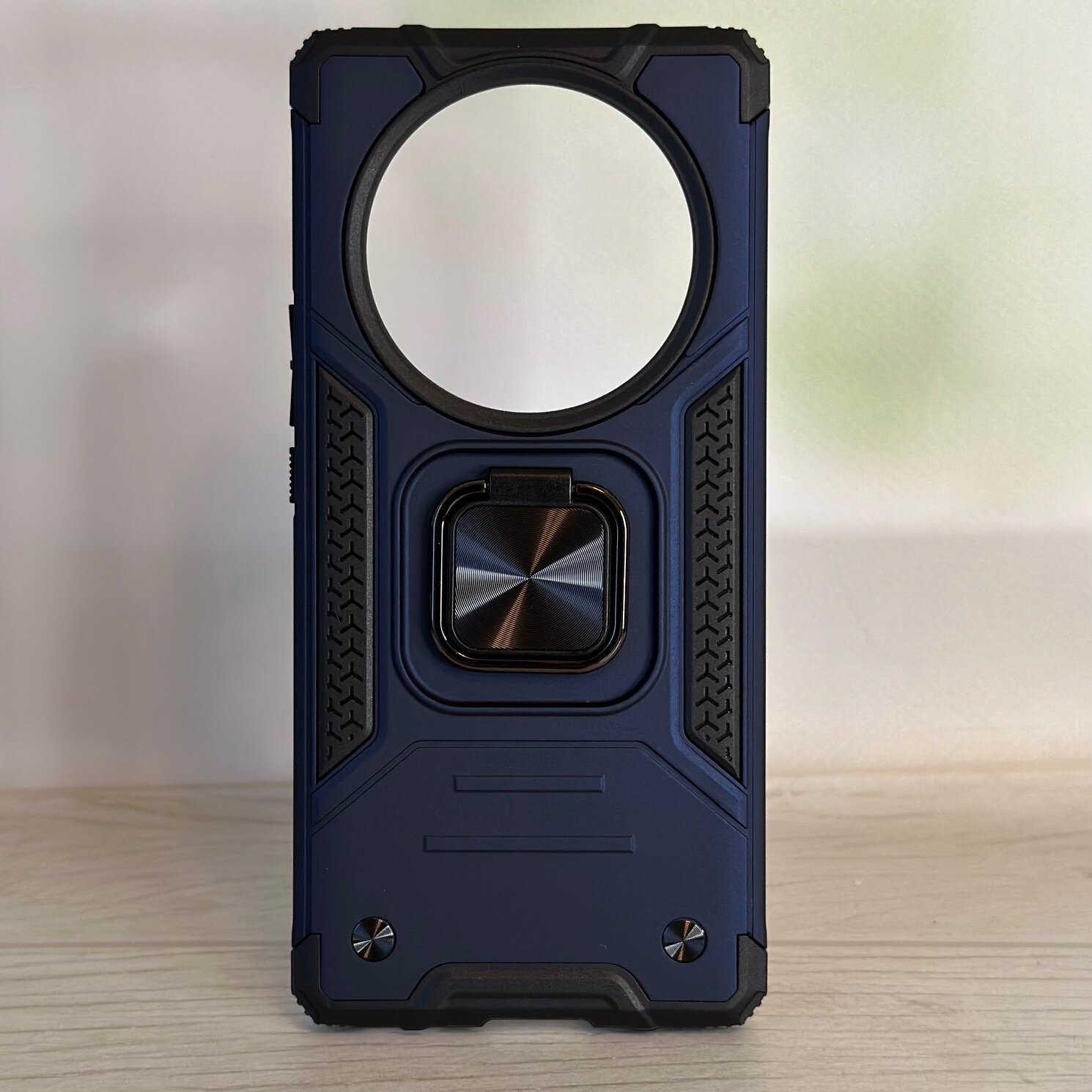 Противоударный чехол для Honor X9A синий с пластиной для магнитного автодержателя и кольцом подставкой