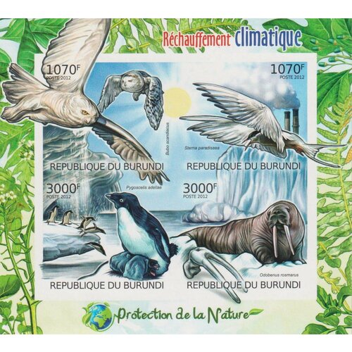 Почтовые марки Бурунди 2012г. Защита природы - глобальное потепление Птицы, Фауна MNH почтовые марки бурунди 2012г фауна хищные птицы птицы mnh