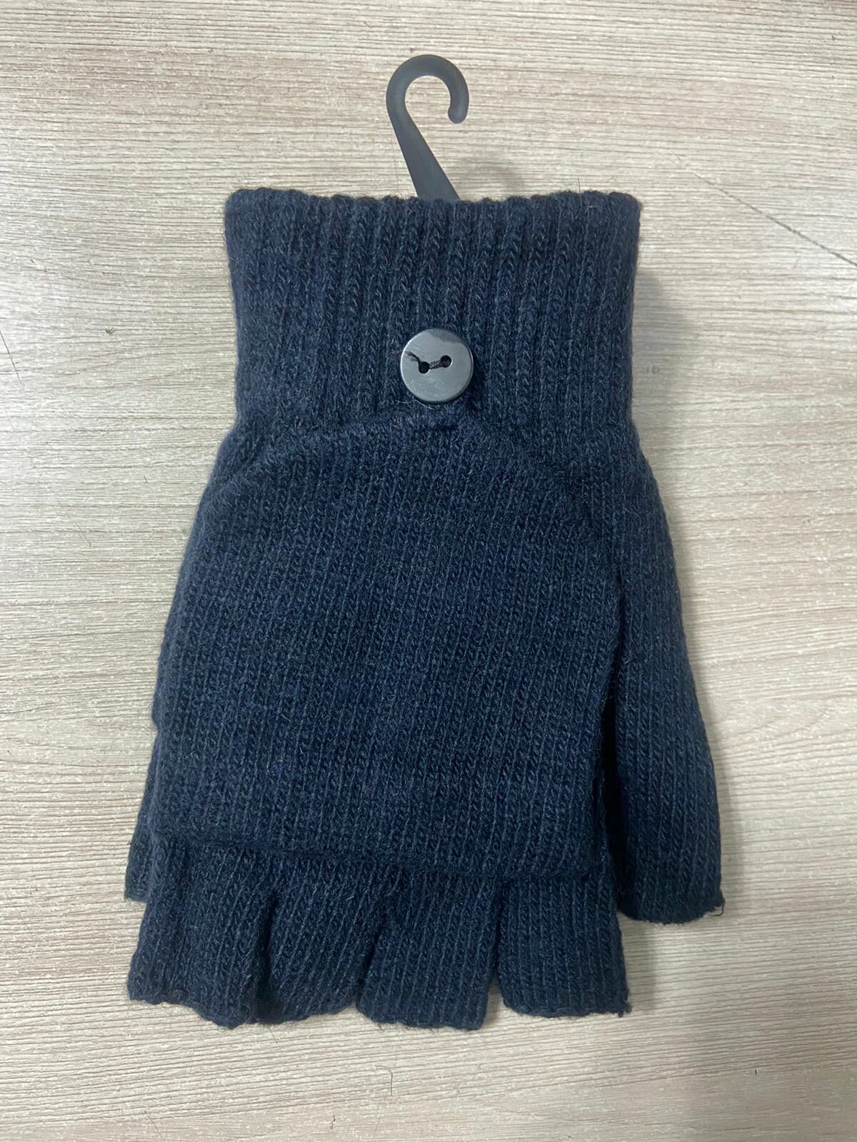 Перчатки-варежки комбинированные, унисекс, черные/синие — фото 1