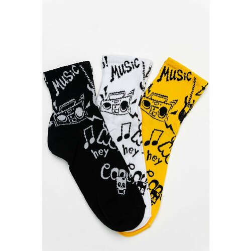 фото Носки berchelli, 3 пары, размер 27-29, белый, черный, желтый