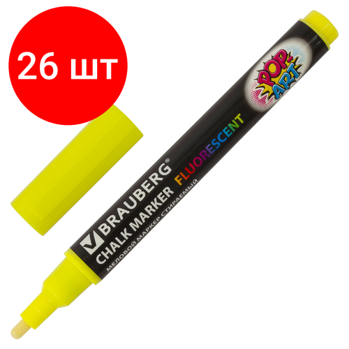 Комплект 26 шт, Маркер меловой POP-ART желтый, 3.5 мм, сухостираемый, для гладких поверхностей, BRAUBERG, 151520