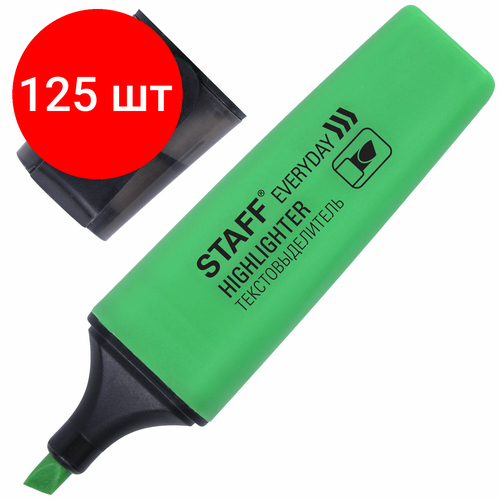 Комплект 125 шт, Текстовыделитель STAFF EVERYDAY, зеленый, скошенный наконечник, 1-5 мм, 151639 комплект 18 шт текстовыделитель staff everyday розовый скошенный наконечник 1 5 мм 151641