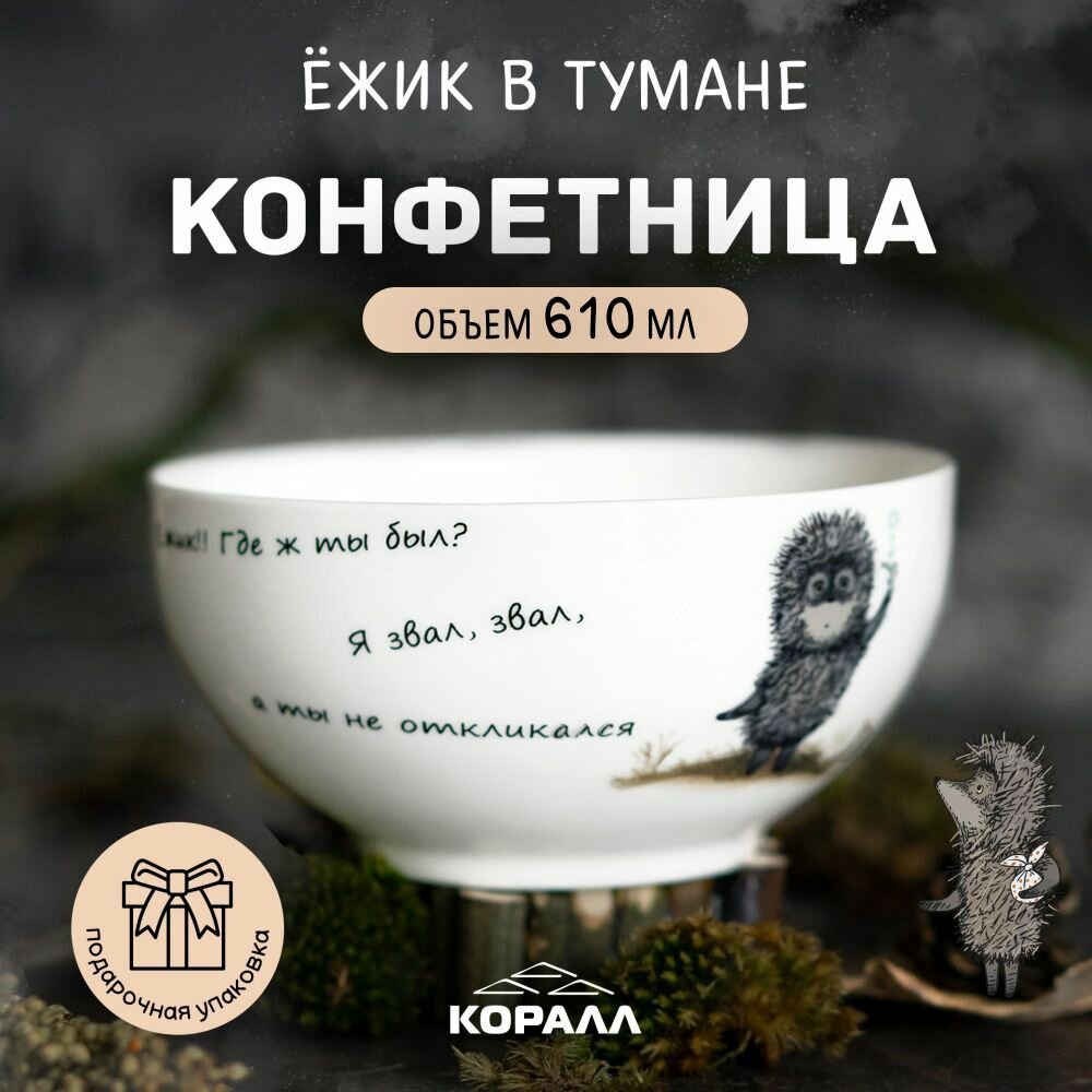 Конфетница салатник в подарочной упаковке Ежик в тумане тарелка 610мл/14см Коралл