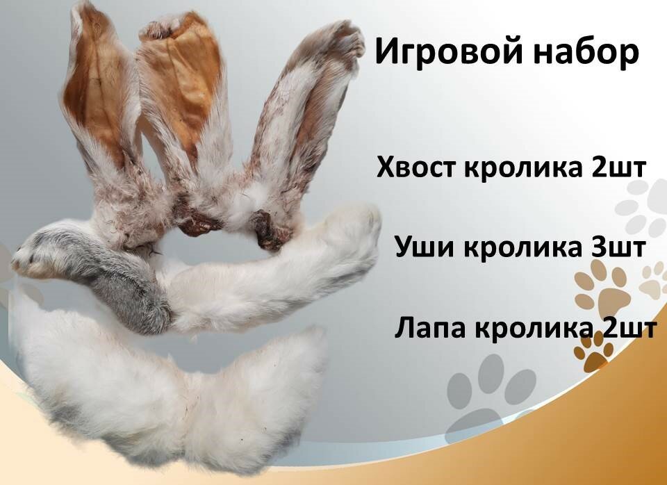 Игровой набор №7: кроличьи уши, хвост и лапа Съедобные натуральные игрушки для мелких, средних пород собак и кошек