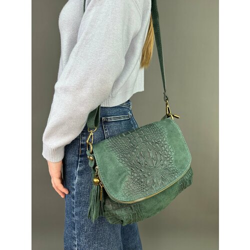 фото Сумка кросс-боди sefaro, фактура под рептилию, зеленый