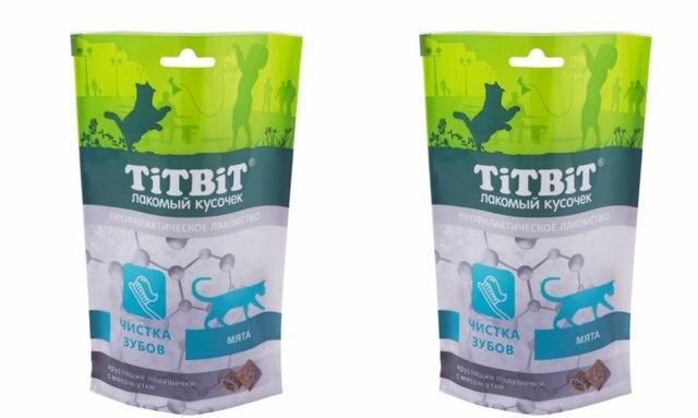 Titbit Лакомство для кошек Хрустящие подушечки с мясом утки для чистки зубов, 60 г, 2 уп