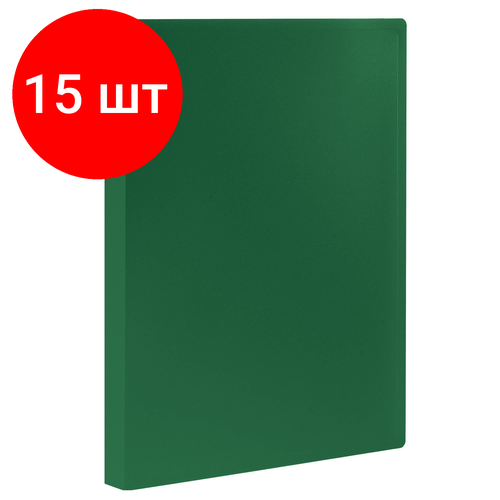 Комплект 15 шт, Папка 60 вкладышей STAFF, зеленая, 0.5 мм, 225707