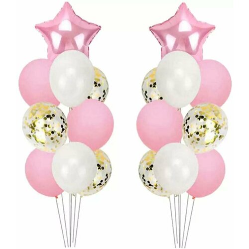 Набор воздушных шаров PM 058D-793D Звезда фольга + 3шт с пайетками + 6шт розовый белый, розовый