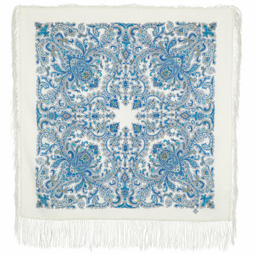 Платок Павловопосадская платочная мануфактура,89х89 см, белый, голубой