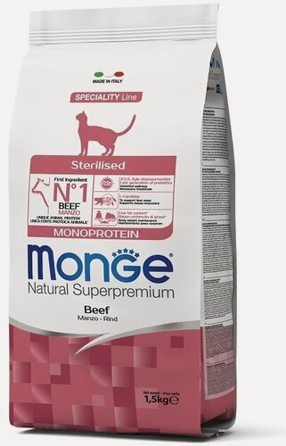 Изображение товара Monge Cat Monoprotein Sterilised Beef корм для стерилизованных кошек с говядиной 1,5 кг