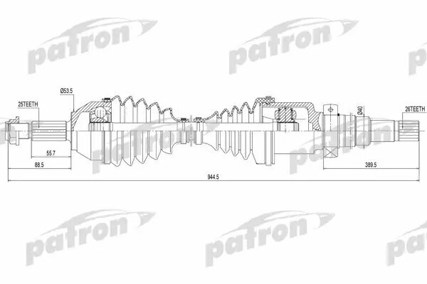 Полуось передняя правая 25x944.5x53.5x26 FORD: FOCUS 98-04, FOCUS CLIPPER 99-04, FOCUS седан 99-05, FOCUS универсал 99-04