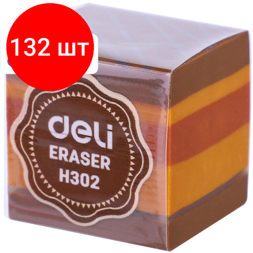 Комплект 132 штук, Ластик Deli EH302 25х25х25 мм, ПВХ, ассорти