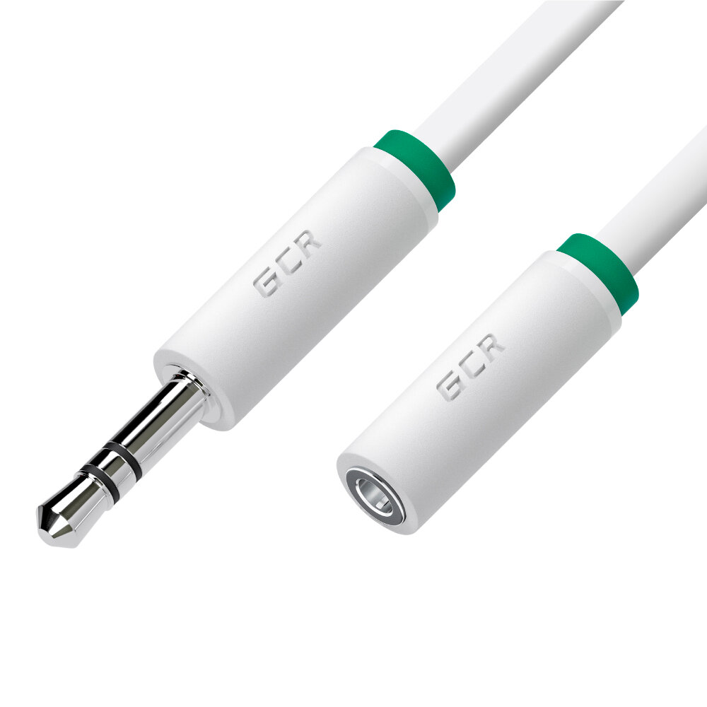 Greenconnect mini jack 3.5 mm (m) - mini jack 3.5 mm (f) 0.25м Greenconnect Удлинитель аудио 0.25m jack 3,5mm/jack 3,5mm белый, зеленая окантовка, ультрагибкий, 28AWG, M/F, Premium GCR-STM1662-0.25m, экран, стерео GCR-STM1662-0.25m