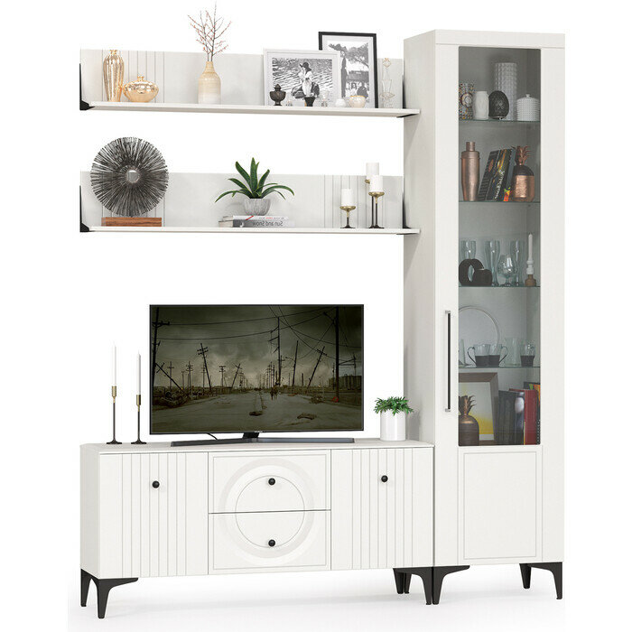 фото Гостиная Моби Валенсия № 056, цвет ЛДСП белый шагрень/МДФ белый шагрень (1025302)