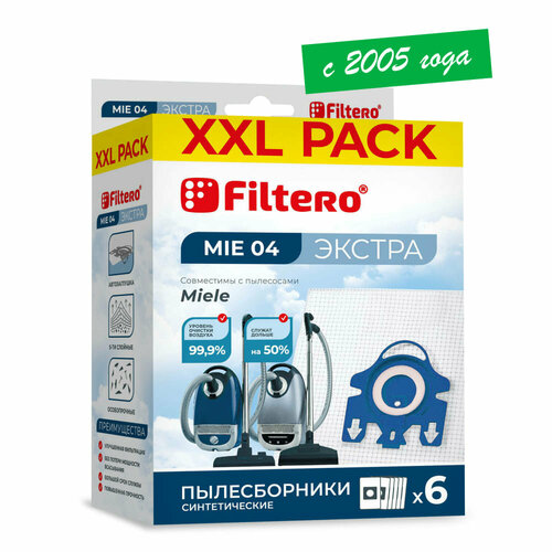 Мешки-пылесборники Filtero MIE 04 XXL Pack Экстра, для пылесосов Miele, синтетические, 6 штук мешки пылесборники filtero mie 04 xxl pack экстра для пылесосов miele синтетические 6 штук