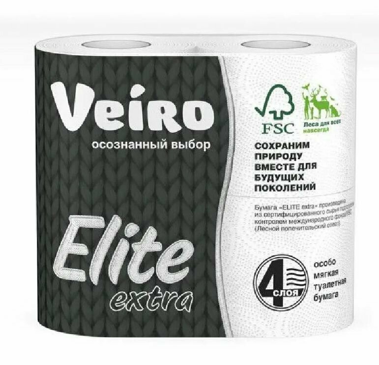 Veiro Туалетная бумага Elite Extra, 4-слойная, 4 рулона, 3 уп