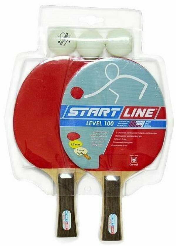 Набор: START-LINE 2 Ракетки Level 100, 3 Мяча Club Select, упаковано в блистер, арт. 61200