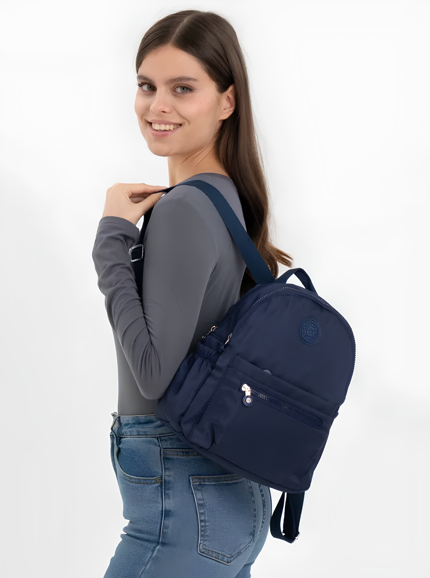 Рюкзак женский городской текстильный темно-синий