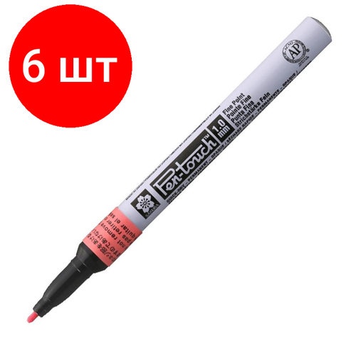 Комплект 6 штук, Маркер лаковый Sakura Pen-Touch 1 мм красный XPMKA319 комплект 6 штук маркер лаковый sakura pen touch 1 мм голубой xpmkauv336