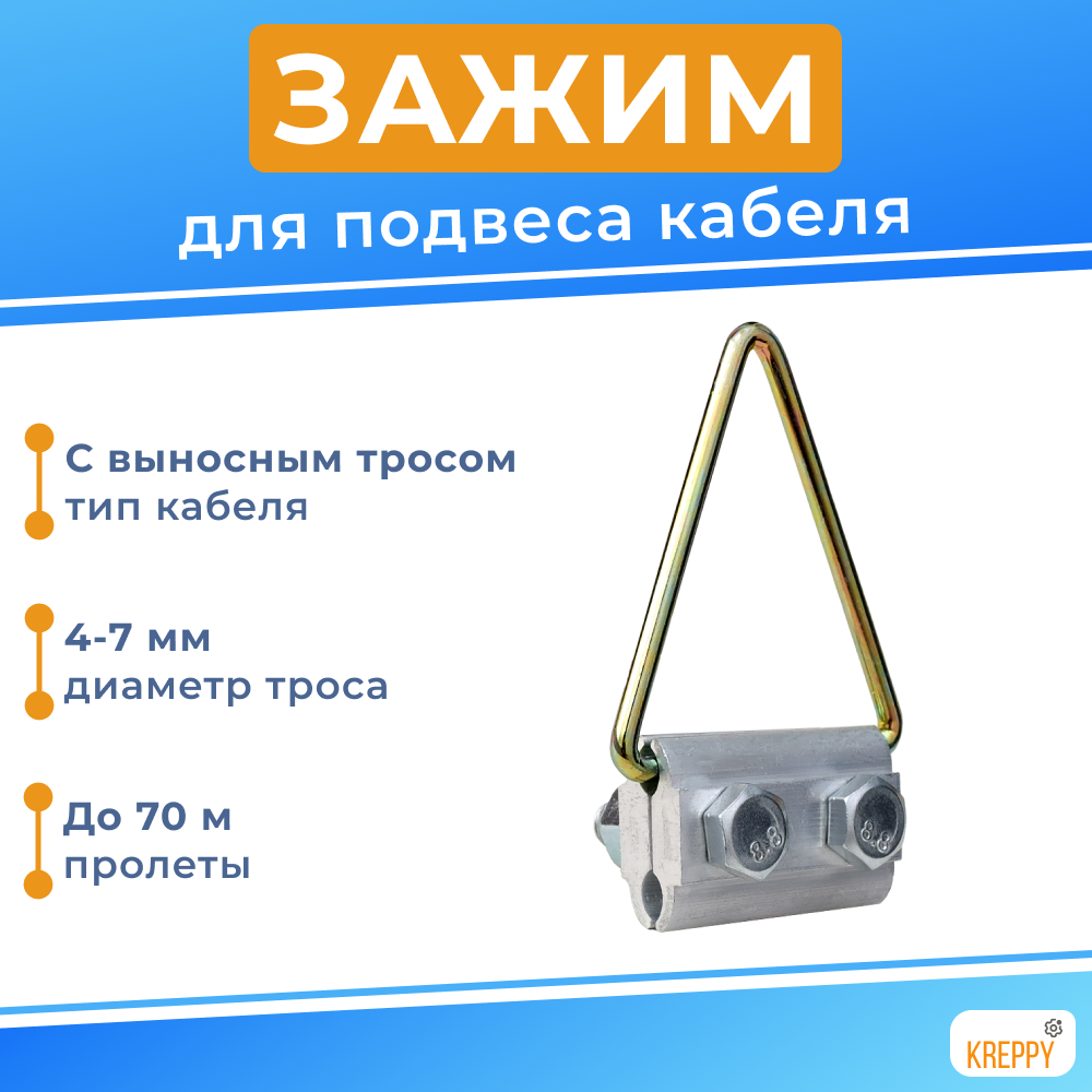 фото ППО ЗП 8-4 зажим плашечный для подвеса кабеля с выносным тросом тип "8" диаметр троса 4 - 7 мм