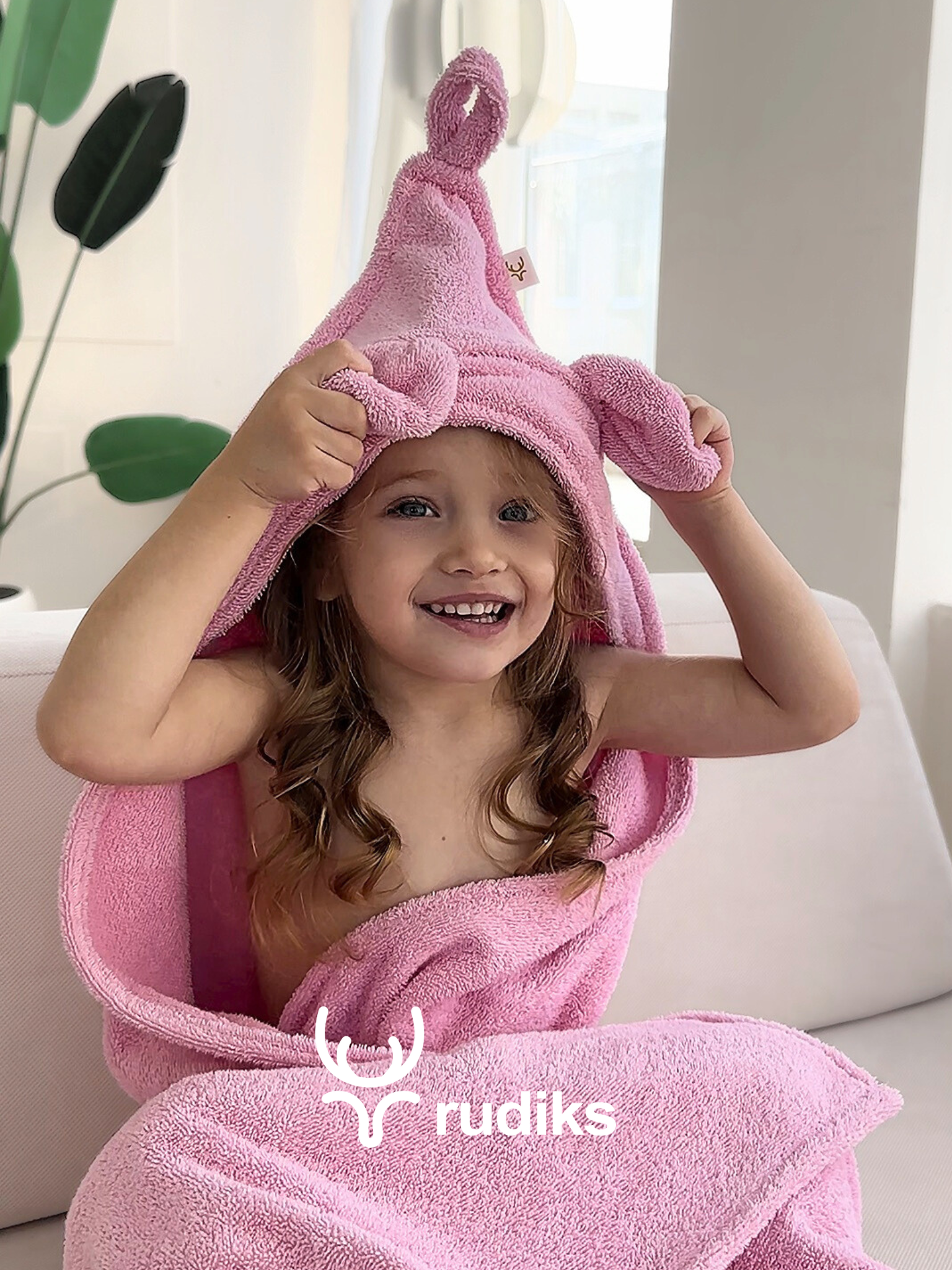 фото Полотенце для новорожденного детское с капюшоном уголок банное Rudiks