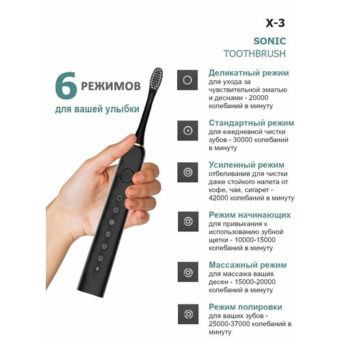 Электрическая зубная щетка SONIC TOOTHBRUSH X-3 черная 59900₽
