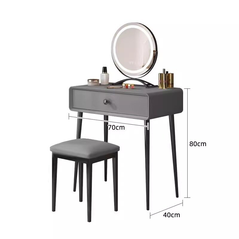 Туалетный столик Ruairi (Столик с ручкой на ящике + зеркало + стул / 70 см / цвет темно-серый)