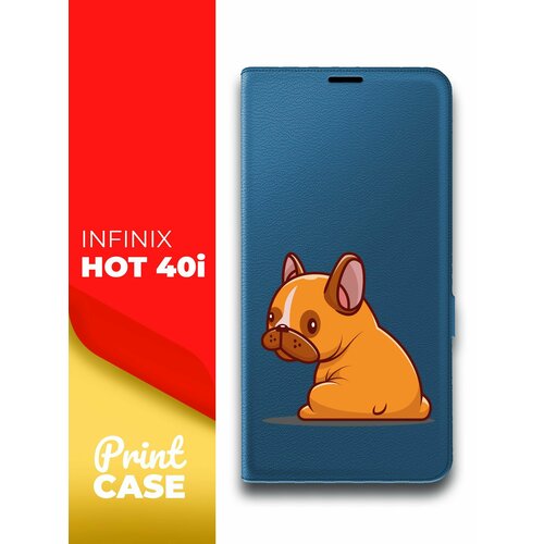 Чехол на Infinix HOT 40i (Инфиникс ХОТ 40и) синий книжка эко-кожа подставка отделением для карт и магнитами Book Case, Miuko (принт) Бульдог чехол на infinix hot 40i инфиникс хот 40ай черный книжка эко кожа подставка отделением для карт и магнитами book case miuko принт котик дракон