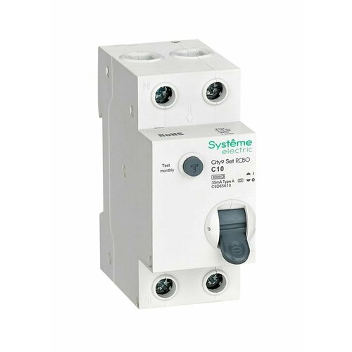 city9 set авт выкл диф тока авдт 1p n с 10а 4 5ka 30ма тип a 230в schneider electric c9d55610 1 шт Дифференциальный автомат (АВДТ) 1P+N С 10А 6kA 30мА Тип-A 230В Systeme Electric City9 Set C9D65610