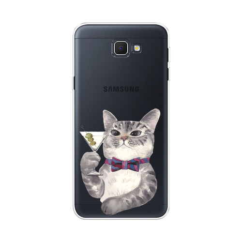 Силиконовый чехол на Samsung Galaxy J5 Prime 2016 / Самсунг Галакси J5 Prime 2016 Кот джентльмен, прозрачный
